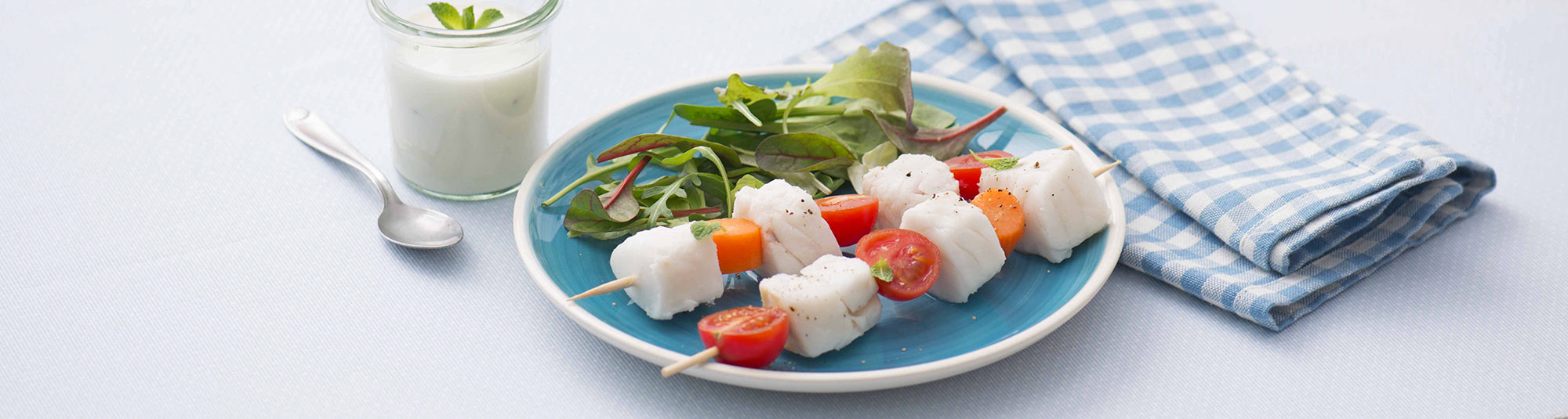 Ricetta Spiedini di Nasello e verdure con salsa Yogurt	- Ricette Findus