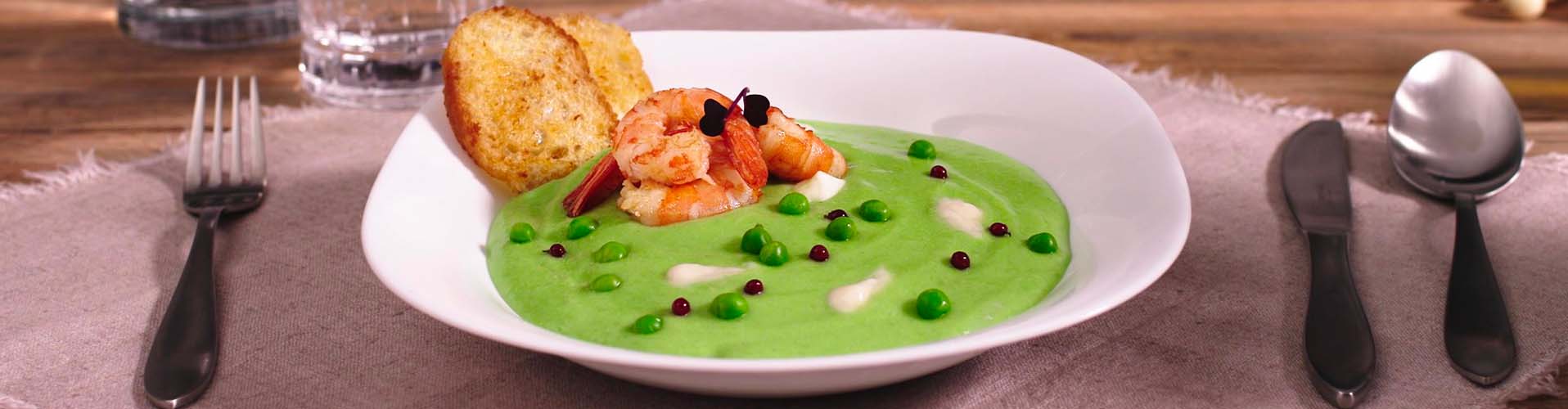 Crema di piselli con stracchino e gamberi – Ricetta Findus