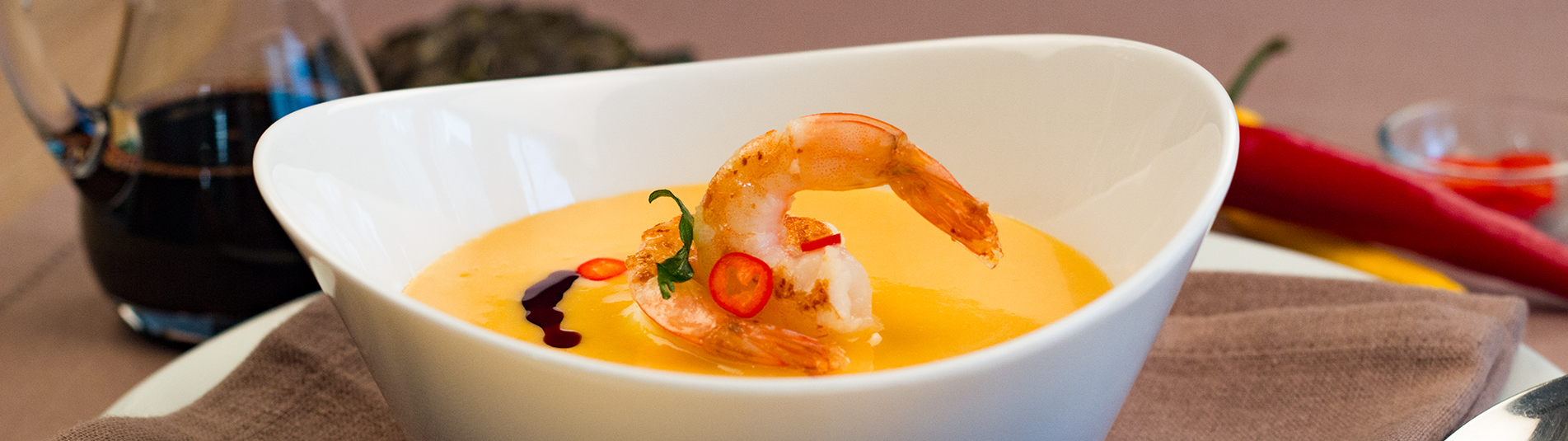 Kürbiscremesuppe Chili Garnelen